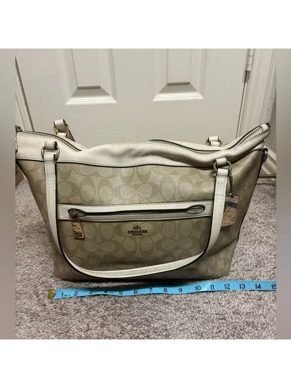 Coach Signature Tyler tote white tan shoulder bag purse 2016 clean authentic GUC